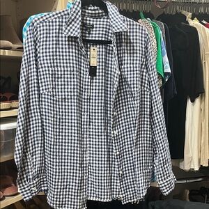 Talbots Women's Blue Checkered Button Down Shirt